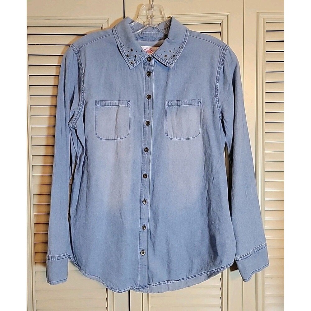 Justice Girls Size 18/20 Denim Long Sleeve Top with Bling Collar